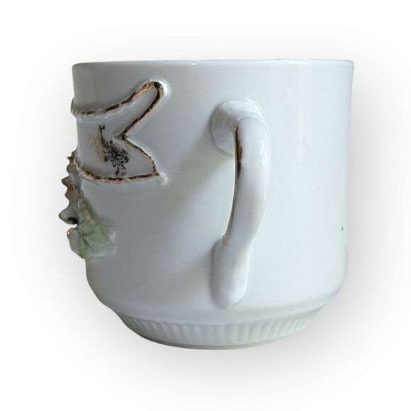 Antique Vtg Made in Germany Porcelain Embossed Floral "Love the Giver" Mug, Cup - Picture 4 of 13